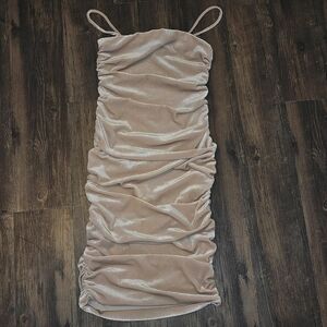 Nude Sparkle Ruched Bodycon Midi Dress Size M